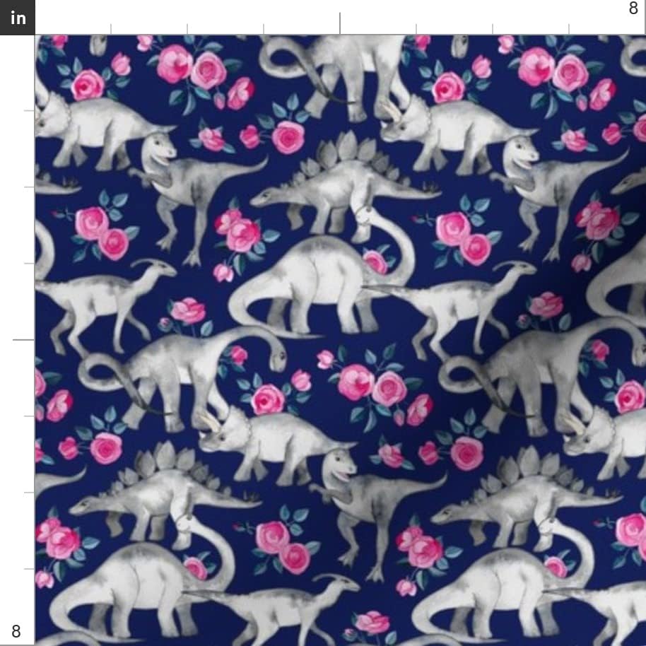 Miniatura 3 de Tela de flores de cuchara  Dinosaurios rosas azul oscuro morado acuarela dino estegosaurio impreso en varios tipos de tela por The Yard  Ropa de