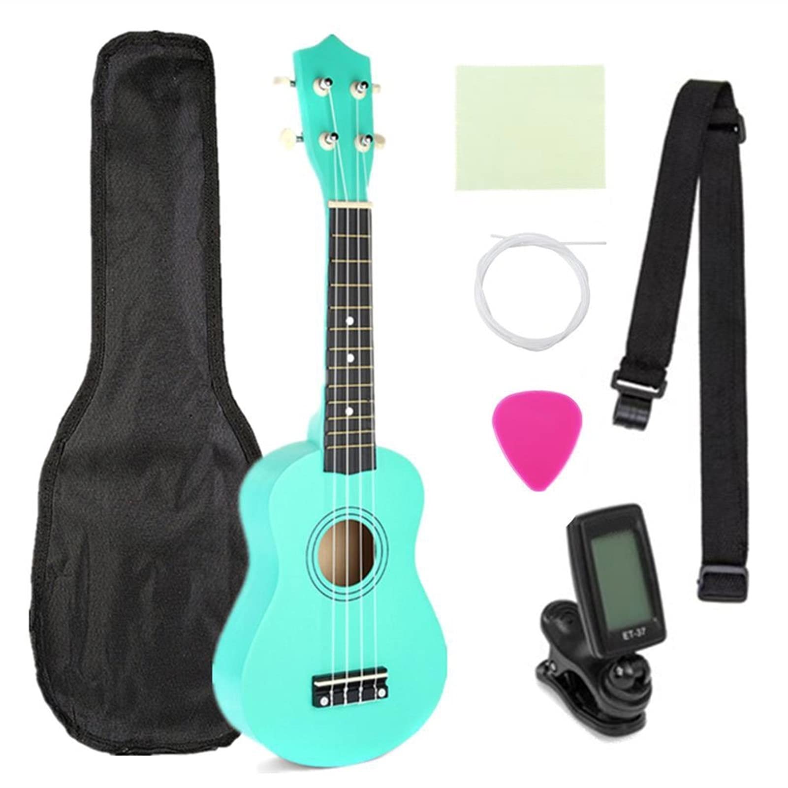 Ukulele koncertowe Początkujący Ukulele 21- calowy Saxophone Ukulele Basswood 4 Struny Hawaiian Guitar Instruments Musical Instruments Ukulele Sopran Gitara z tunerem torby Gig (Color : Green)