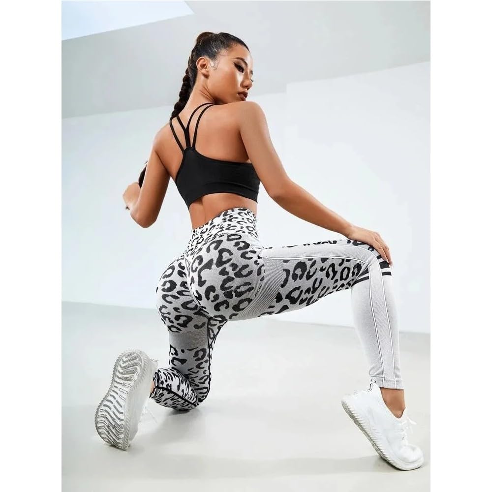 DYRBF - Leggings da donna a vita alta, senza cuciture, stampa leopardata, per yoga, controllo della pancia, per sollevamento dei glutei, per palestra, allenamento, corsa