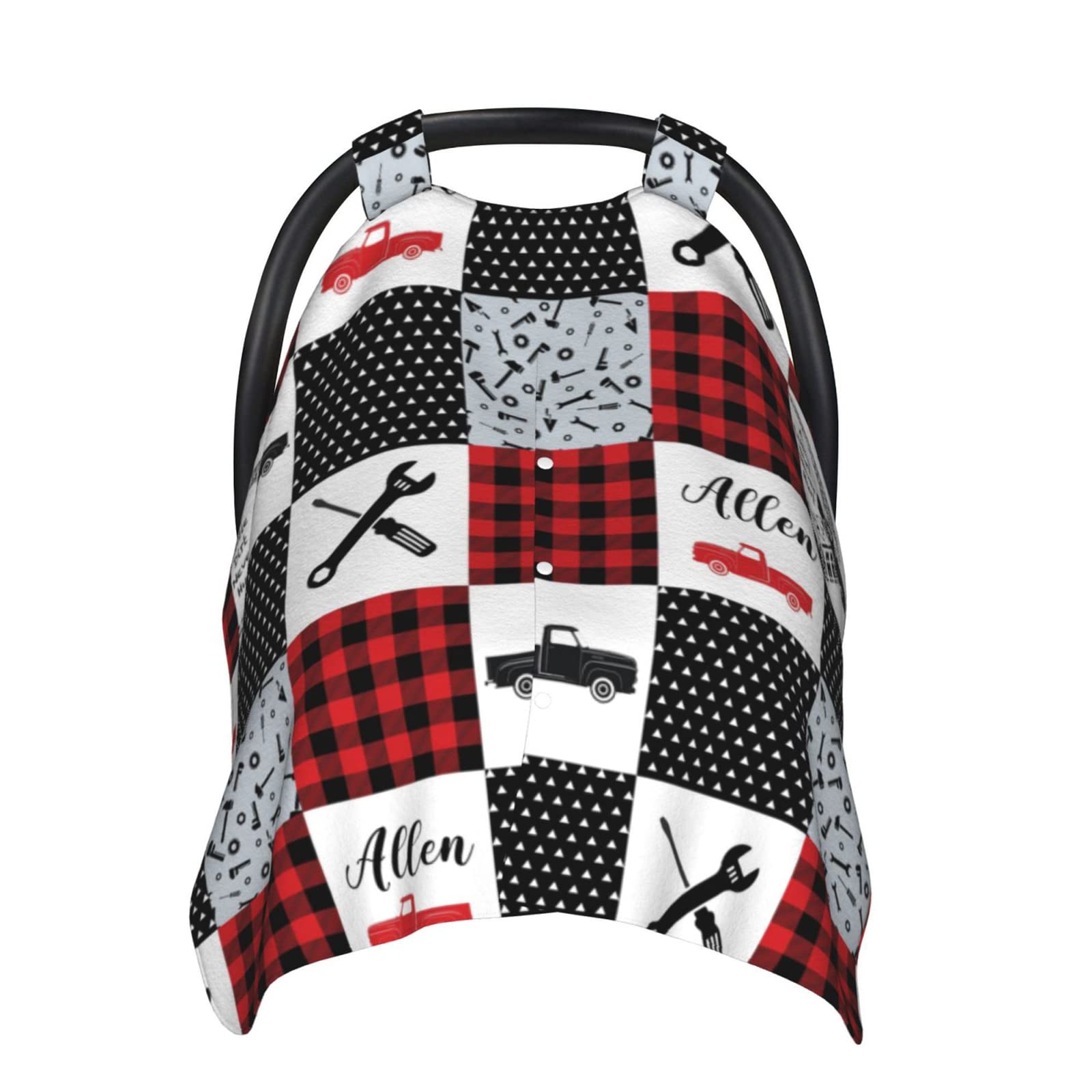 Personalized Trucks Baby Car Seat Canopy for Babies with Name, Custom Mechanic Car Seat Covers for Boys, Peekaboo Opening Minky Nursing Cover Infant