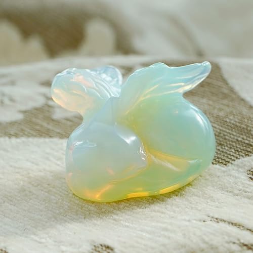 Miniatura 4 de OwMell Estatua de gato durmiente de ópalo natural, piedra curativa tallada a mano, pequeño ángel conmemorativo, gato, lindo gatito con alas, figura