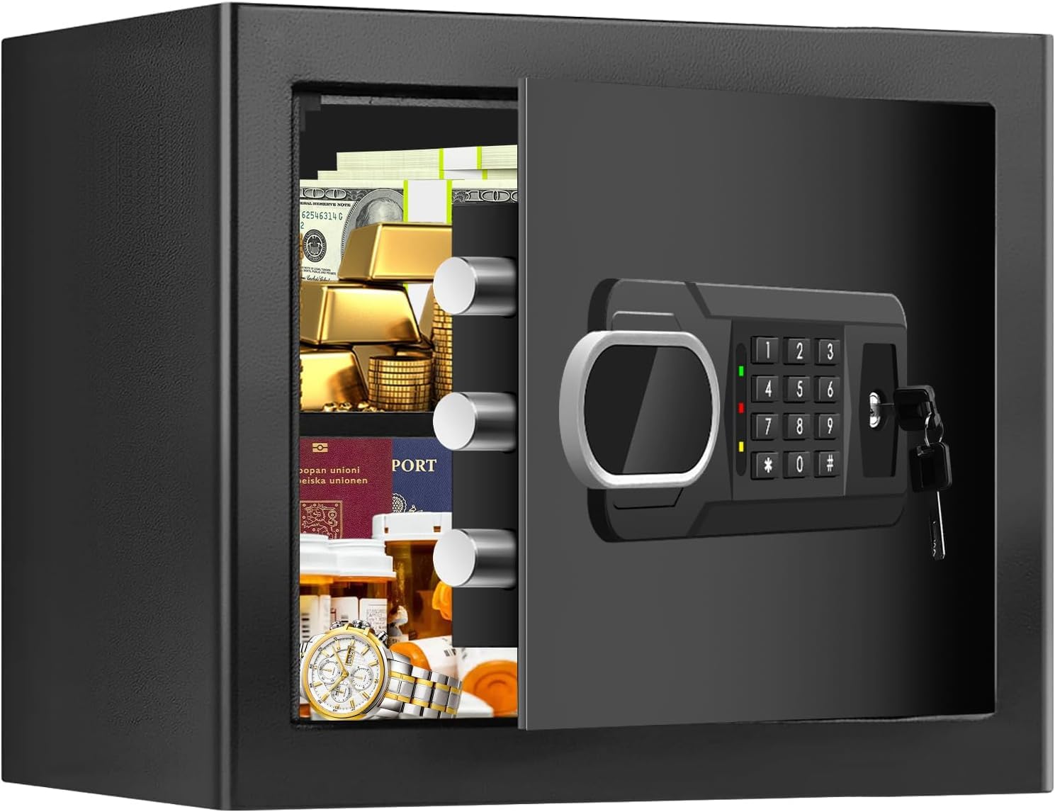 Photo 1 of 1.8 Cubic Feet Small Fire Safe Box for Home, Fireproof Lock Box, Security Money Safe with Digital Keypad, Spare Keys and Removable Shelf, Personal Home Safes for Money, Jewelry, ID Documents