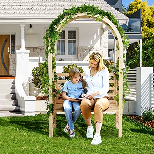 Giantex-81in-Garden-Arch-with-2-Person-Bench-Wooden-Garden-Arbor-Archway-Trellis-for-Climbing-Plants-Outdoor-Wedding-Arches-Patio-Trellis-Pergola-for-Ceremony-Party-Lawn-Backyard-Load-543-lbs Giantex 81in Garden Arch with 2 Person Bench Wooden Garden Arbor Archway Trellis for Climbing Plants Outdoor Wedding Arches Patio Trellis Pergola for Ceremony Party Lawn Backyard Load 543 lbs