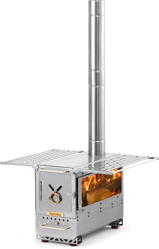 Estufa de tienda de campaña Naturehike Icefield, estufa de mesa para acampar con tubos de chimenea de 47,2 pulgadas, hoguera de mesa para exteriores