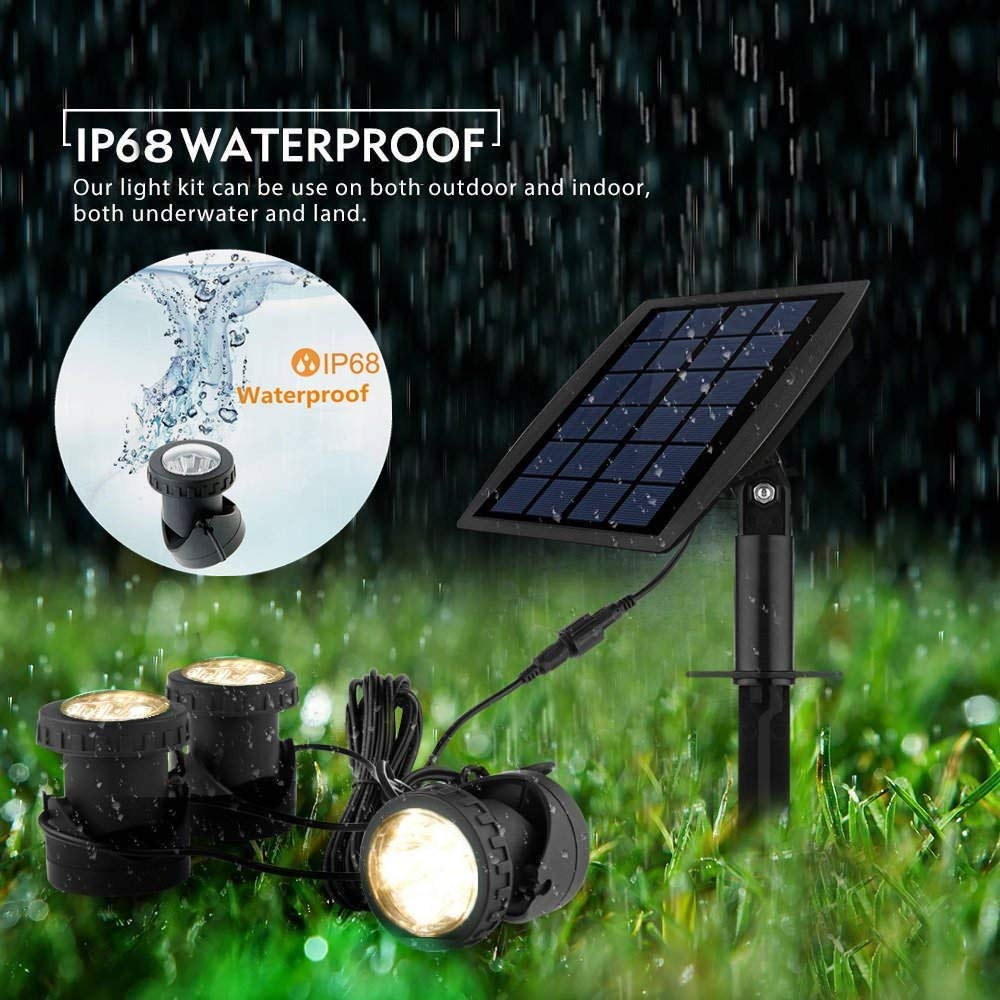 Projecteur LED Extérieur Lampe Solaire Étanche pour Bassin 18 LED de Sécurité Sous l'Eau Lampe de Nuit Submersible pour Jardin, Piscine, Allée, Fontaine (Blanc Chaud)