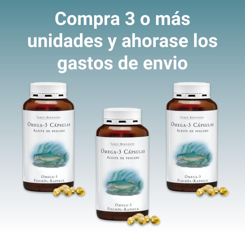 Omega-3 500mg 3x 400 Cápsulas - Aceite de Pescado natural, con Ácidos Grasos Poliinsaturados EPA, DHA y Vitamina E para reducir niveles de colesterol, Sanct Bernhard - Cebanatural