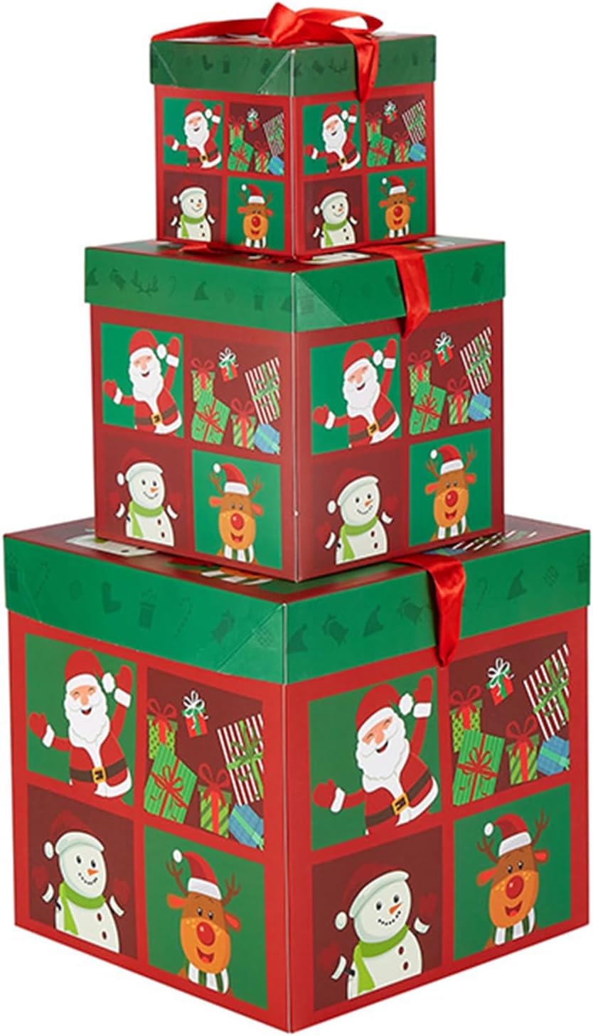 3 Pcs Christmas Stackable Gift Boxes Set with Lids