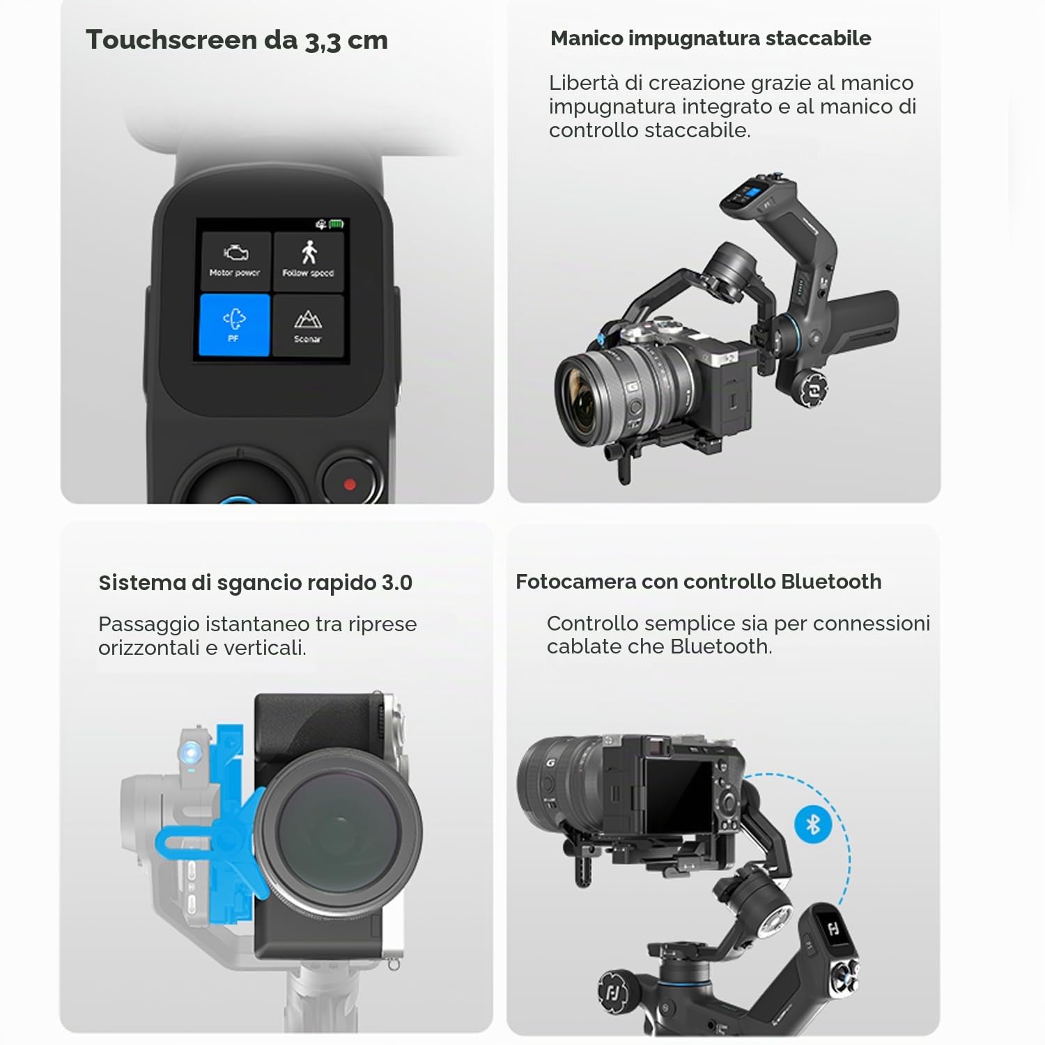FeiyuTech SCORP Mini 3 Pro Kit stabilizzatore per fotocamera a 3 assi, tracciamento AI integrato, gimbal portatile tutto in uno per fotocamera mirrorless, fotocamera tascabile, fotocamera action
