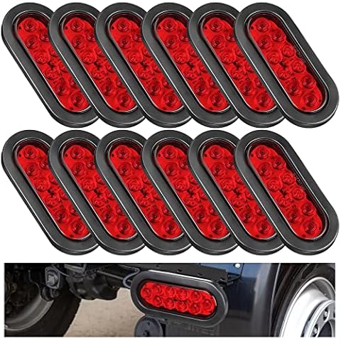 Yexiya 12 Pack 6 Inch Oval LED Trailer Light Kit 10 LED Stop Reverse Lights Stop Turn Tail Light 3 Pin Tight Plug with Wires and Grommet IP67 Waterproof Tail Light for Boat RV Trucks (Red) Cover
