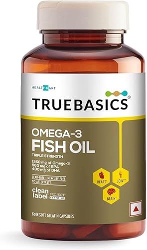 Cápsulas de aceite de pescado True Omega 3 para mujeres y hombres, 60 cápsulas, triple fuerza con 1250 mg de Omega 3, 560 mg de EPA y 400 mg de DHA,