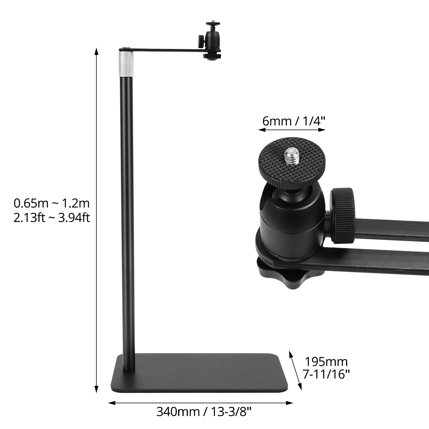 QWORK® Supporto per proiettore salvaspazio a forma di L con filettatura universale da 1/4 - Girevole a 360° - Altezza regolabile 65-120 cm - Base antiscivolo - Design con gestione dei cavi