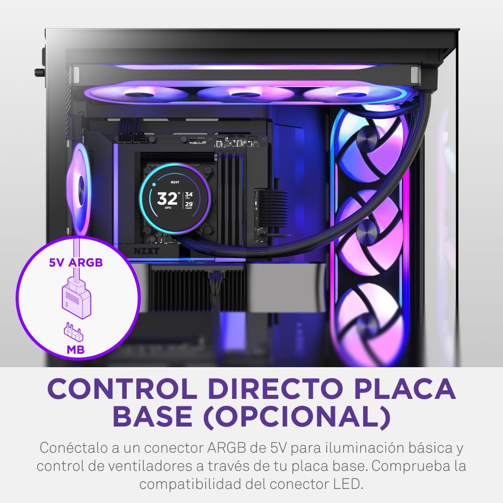 NZXT F360U Ultra - Ventilador RGB Multizona Marco Único 360mm - Negro | Unidad Ultra de marco único de 360mm con tres ventiladores de 120mm y RGB multizona. Ultrasilenciosa, premium, RGB con CAM.