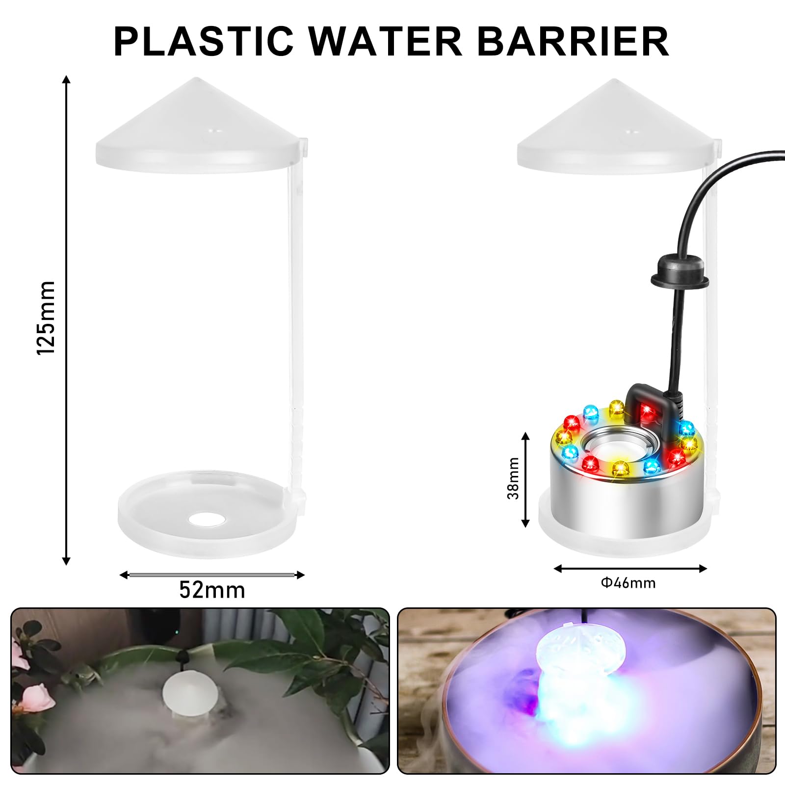 Nébuliseur à ultrasons, 24 V mini machine à fumée avec 12 LED Fogger, Brumisateur à Ultrasons, Mini Machine à Brouillard Fontaine à Brouillard Machine à Fumée pour Fontaine étang Brouillard Décoration