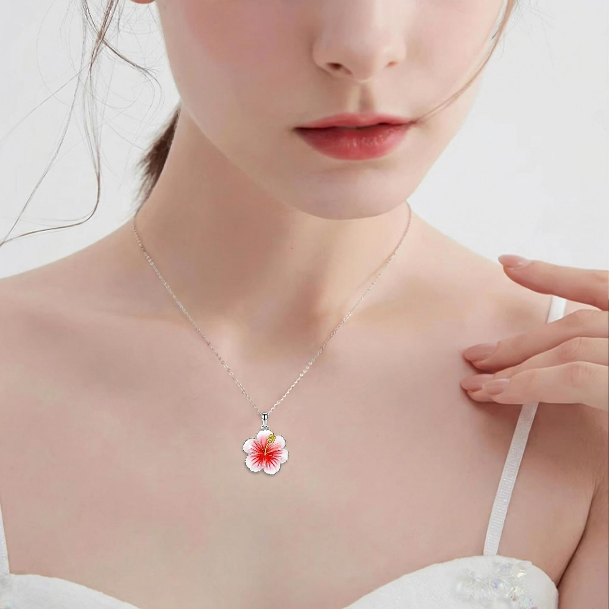 Hibiskus Halskette 925 Sterlingsilber Hibiskus Blüten Anhänger Kette Halskette Hawaiianischer Schmuck für Damen Mutter