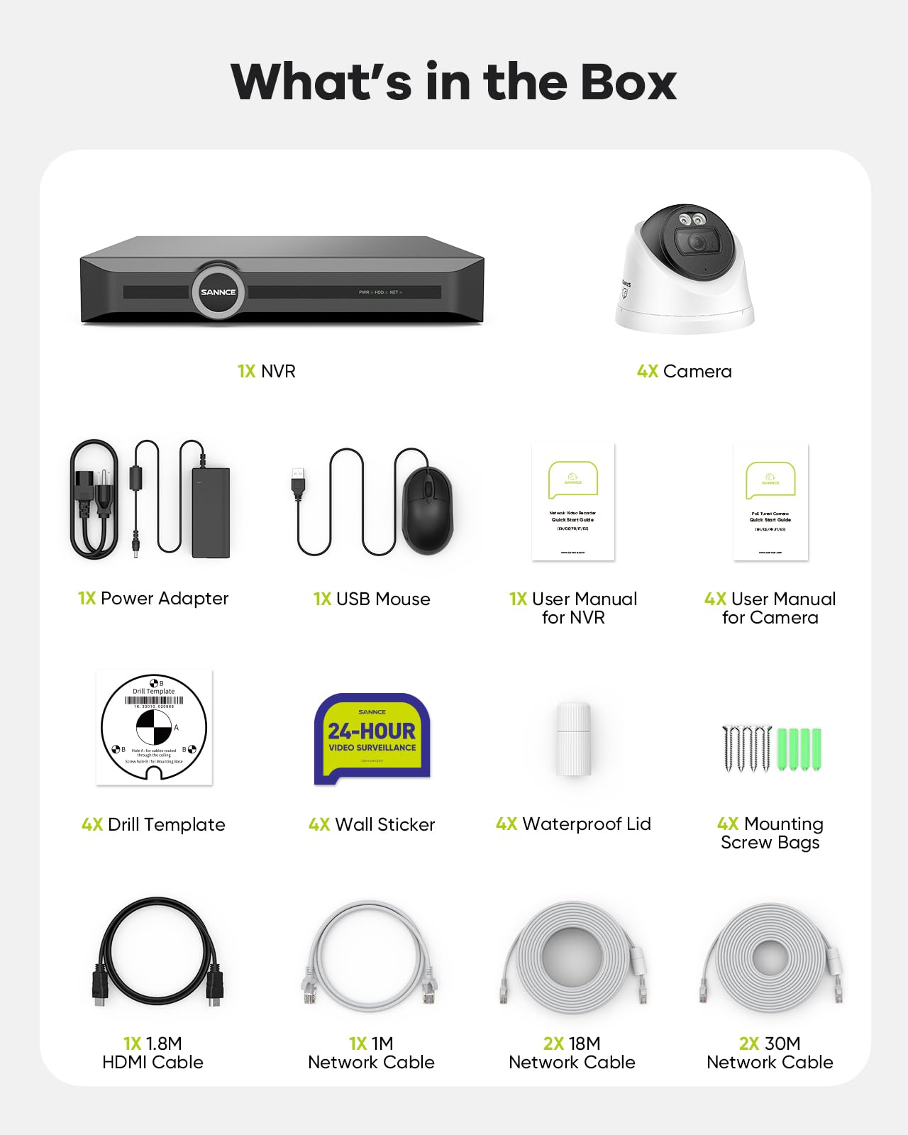 SANNCE 2K PoE Überwachungskamera Aussen Set 8-Kanal 6MP NVR 4 x 3MP Farbige Nachtsicht IP Dome Poe Kamera Outdoor ohne Festplatte, mit Audio, Personen-/Fahrzeugerkennung, APP Alarm, IP67 Wetterfest