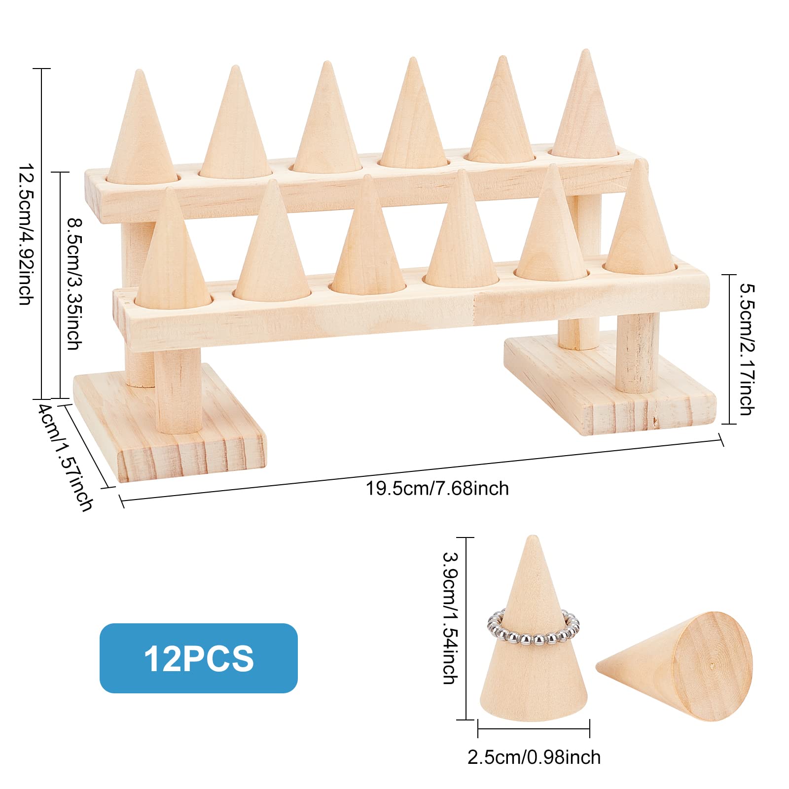 FINGERINSPIRE - 30 Espositori Per Anelli In Legno Naturale, Cono 25x50 Mm, Ideale Per Gioielli Fai-da-te E Negozi