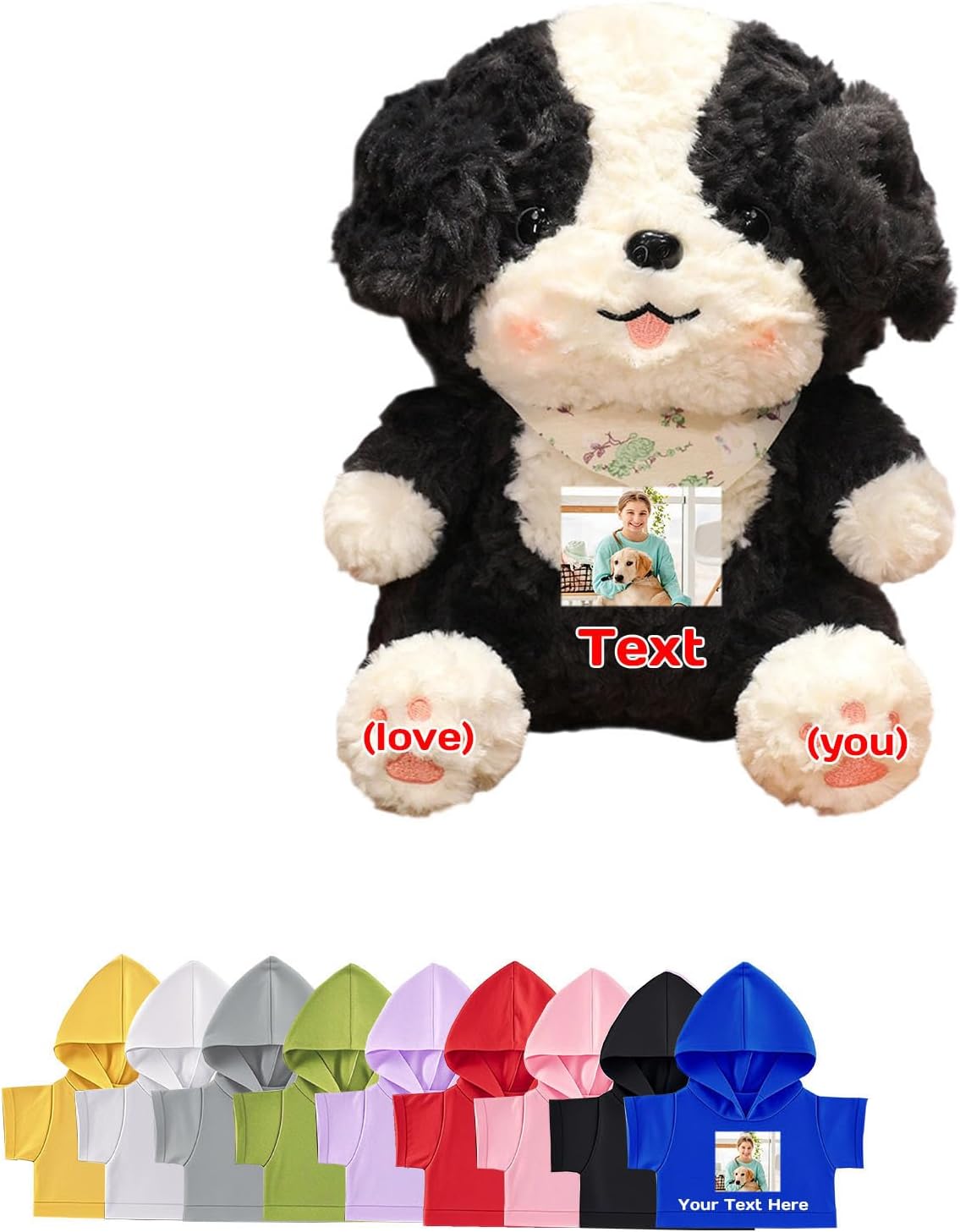 Personalized Dog Stuffed Animal Plush Toys, Custom Dog Plush with Text Photo Puppy Stuffed Animal for Kids Adults as Christmas Birthday Gifts Home Decor, 9 inch