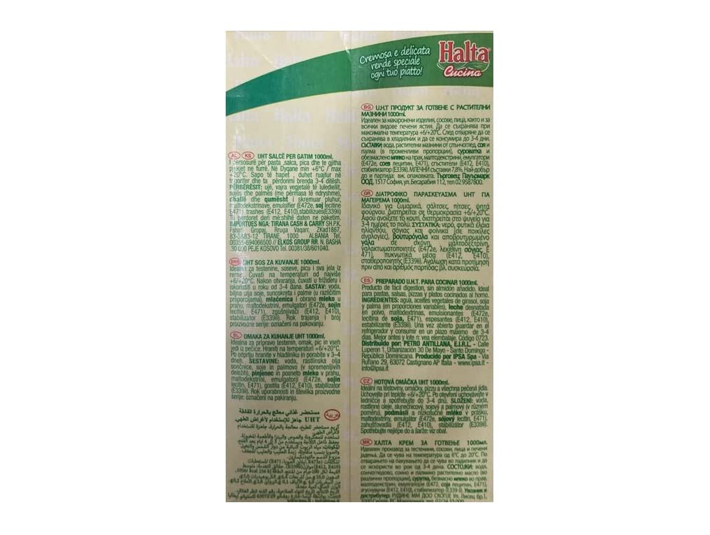 12x Halta Cucina Preparato Alimentare UHT per Cucina Cremige Zubereitung UHT für die Küche Ideal für Pasta, Saucen, Pizza Kochsahne Sahne 1000ml