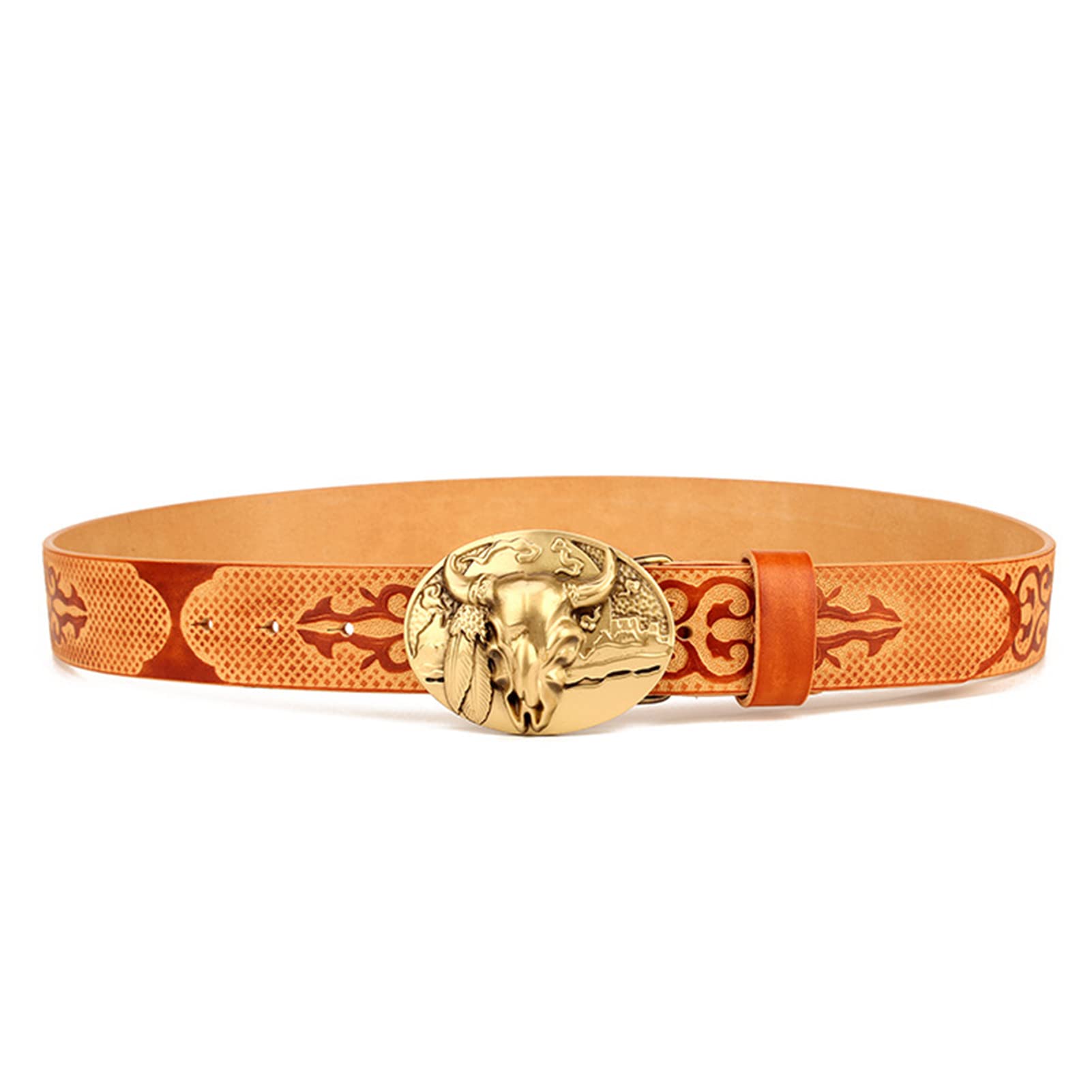 COUGA Cinture western unisex, cintura da 38 mm con finitura goffrata in vera pelle, cinture da cowboy da cowgirl country con fibbia vintage dorata grande