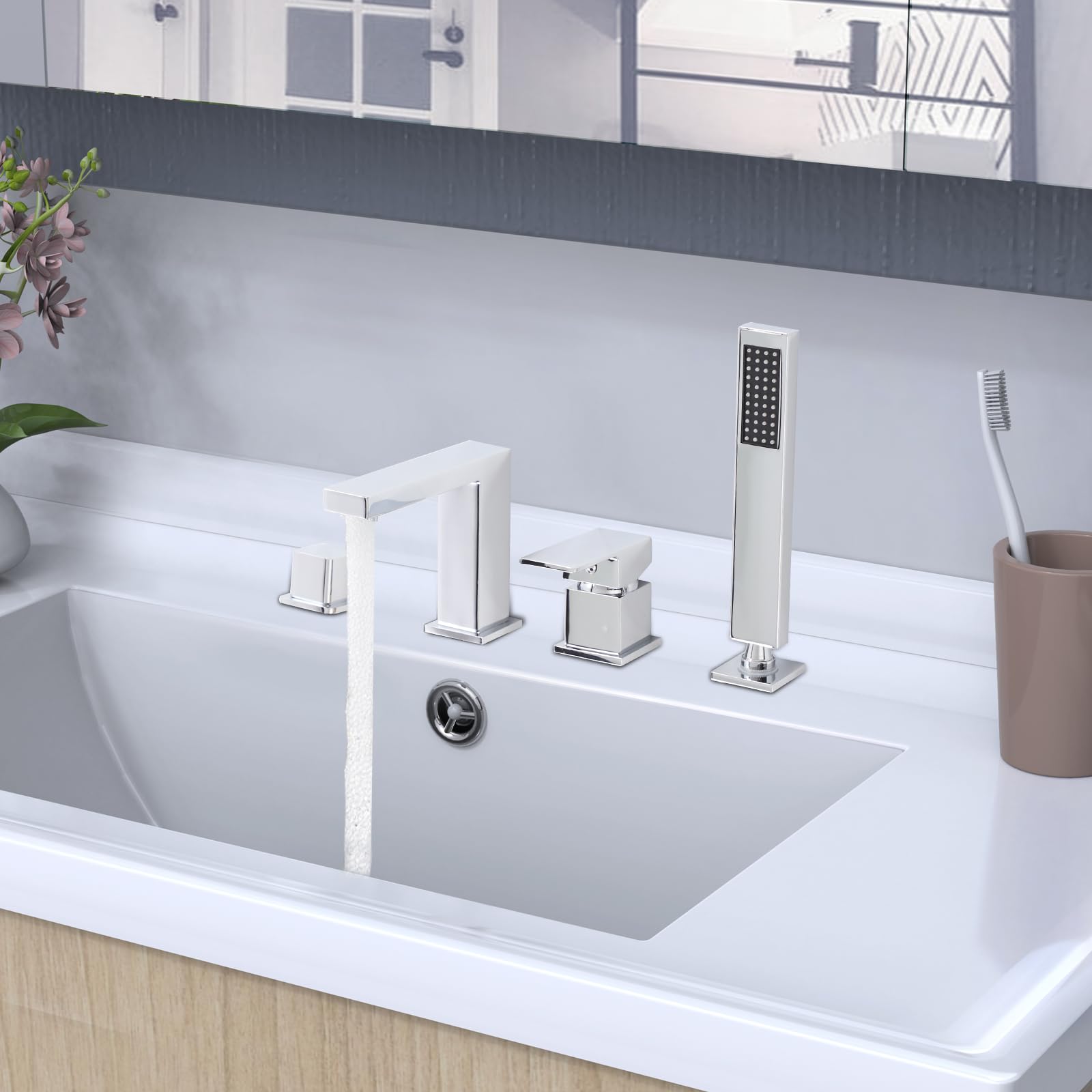 Juego de grifería para bañera de cobre, 4 piezas, grifo de bañera con interruptor y cabezal de ducha, para baños, aseos, apartamentos, salas de bienestar