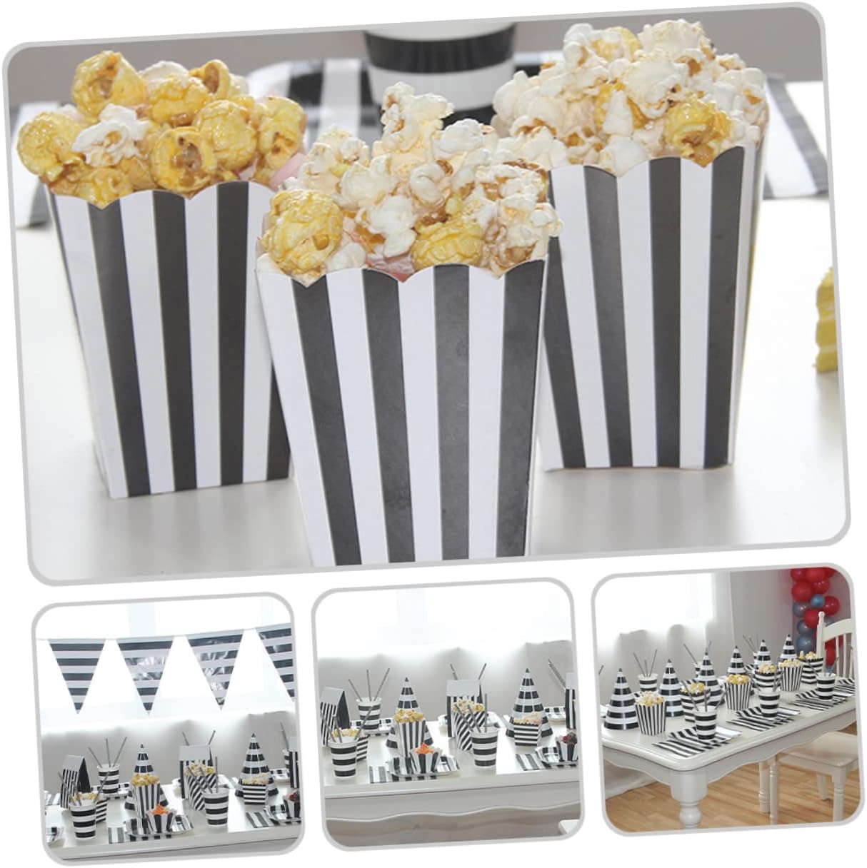 VICASKY 36Pcs Striped Paper Popcorn Boxes for Party and Snack Containers for Candy Popcorn and Treats for Birthdays and Celebrations