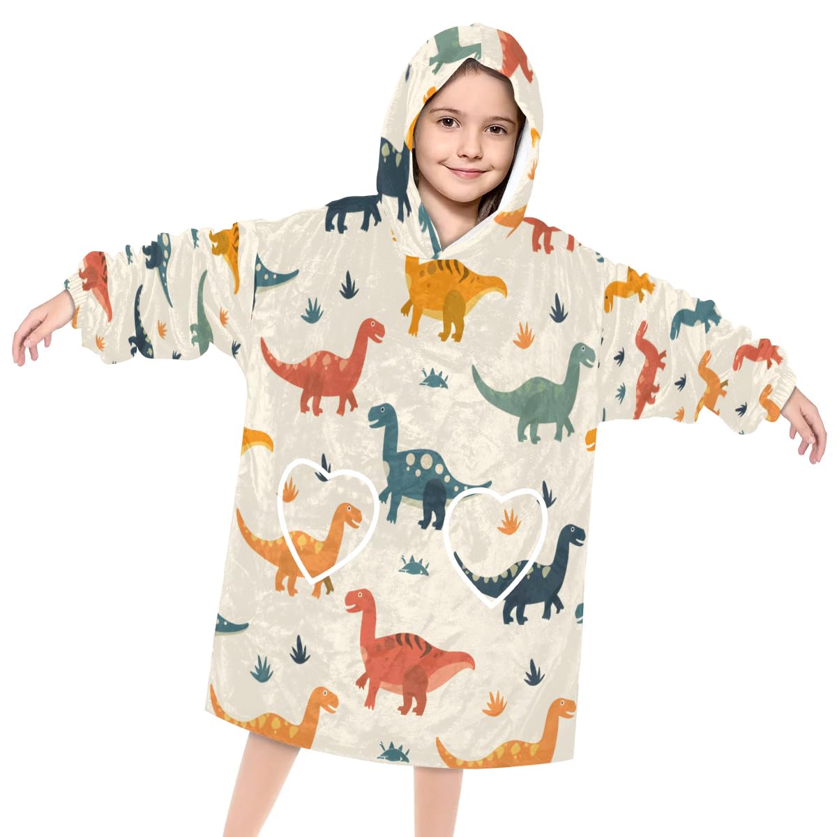 Wearable Blanket Hoodie for Kids, Animals Dinosaurs Fleece Sweatshirt Blanket Multiple dinosaurs Oversized Blanket Sweatshirt with Pocket Flannel Warm Hooded Blanket 6-10 Year Old Girl Boy Gift