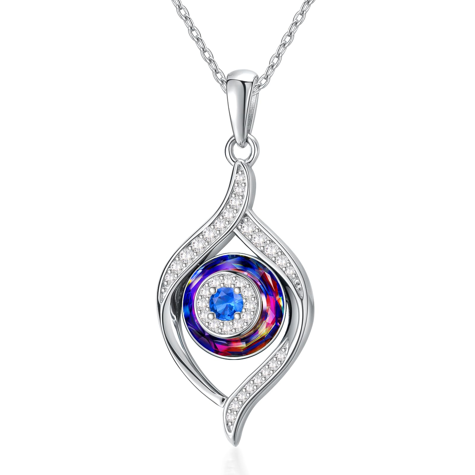 VONALA Evil Eye Necklace Sterling Silver Blue/Purple/White/Multi Eyes Pendant Necklace Luck Amulet Ojo Turco Jewelry Gift for Women Girls Daughter