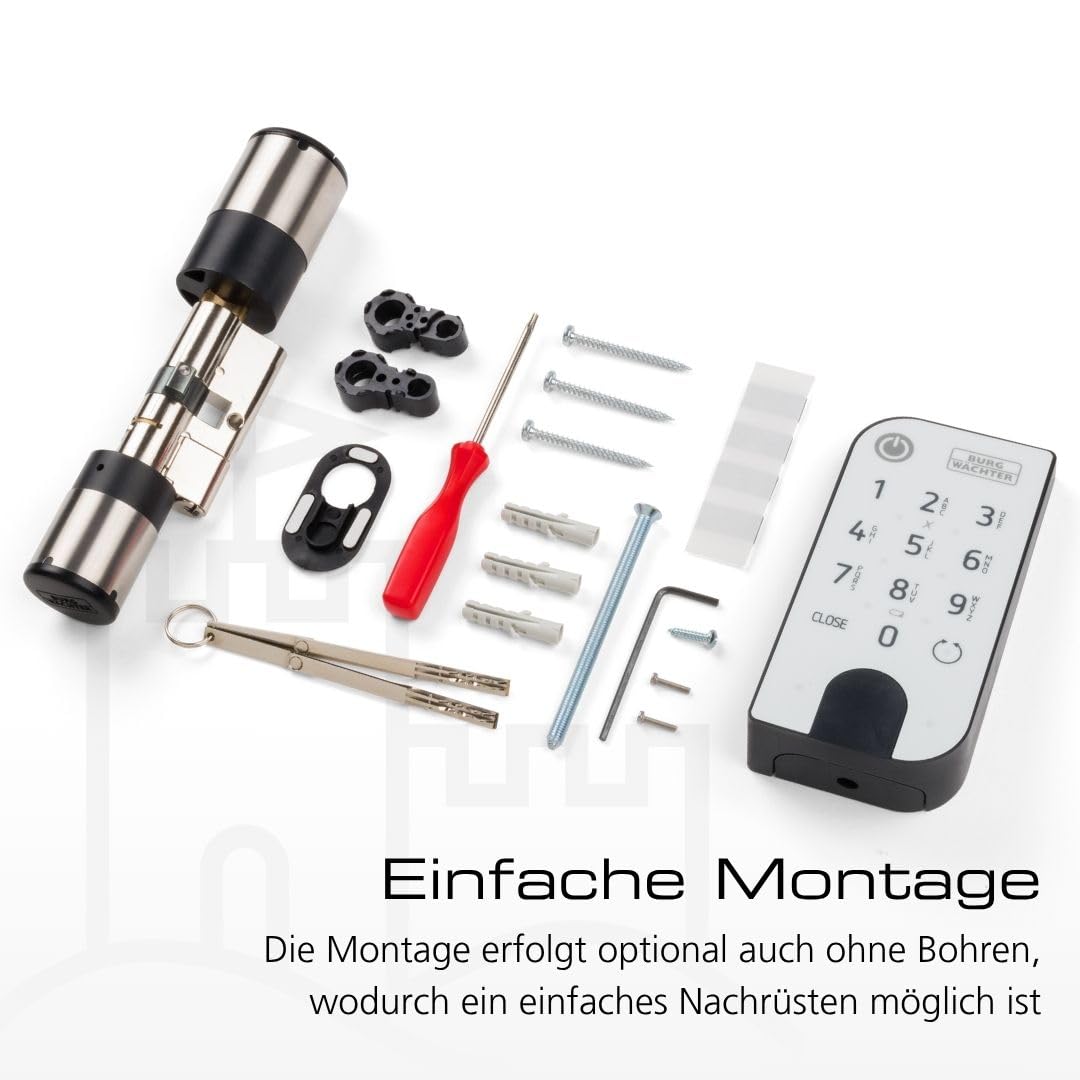 BURG-WÄCHTER Elektronisches Türschloss, Zylinder und Keypad, Öffnung mit App, Fingerprint, Pincode oder Funkschlüssel, ENTRYeasy 7602 FP, Schwarz/Edelstahl, Biometrisch