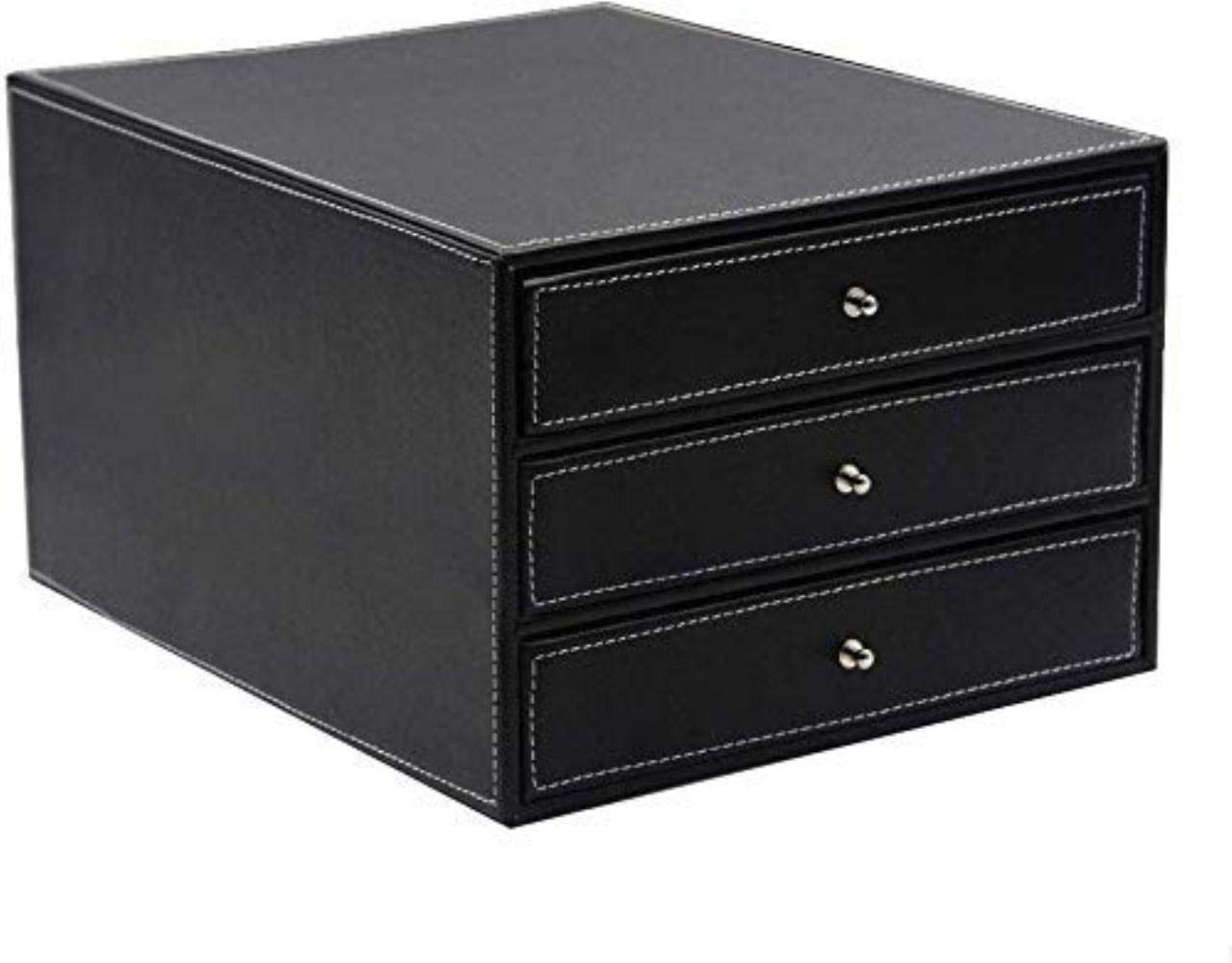 Elegancki czarny organizer na biurko A4 z 3 szufladami, skórzany stojak na dokumenty – stylowe rozwiązanie do przechowywania w biurze (33 x 25 x 18 cm) do efektywnego zarządzania przestrzenią roboczą