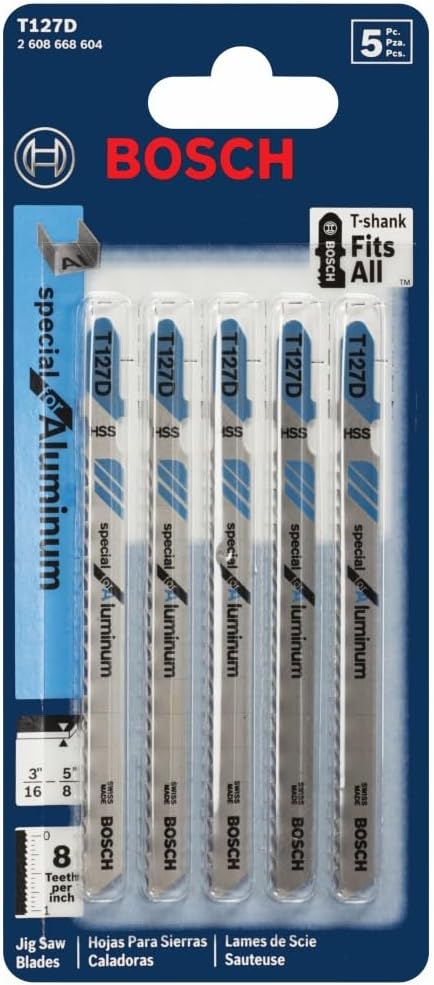 Bosch T127D 5 pc. 4 in. 8 TPI Special for Aluminum T-Shank Jig Saw Blades