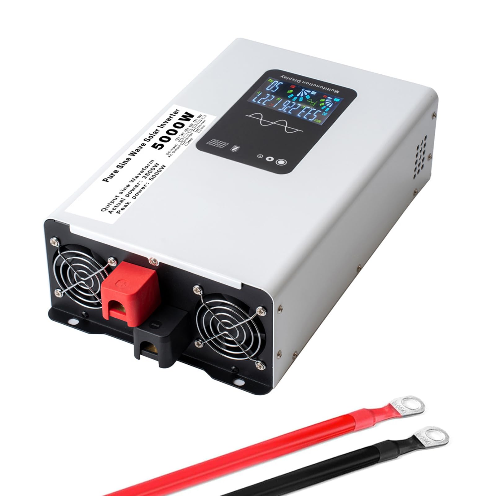 Falownik Sinusoidalny 2500W DC 72V/60V/48V/24V/12V z ładowarką i Wejściem DC, Wyjściem AC 120V/240V, Szczytowy Falownik Solarny 5000W do Urządzeń Elektronicznych i Zasilania Awaryjne(Size:24v to 120v)