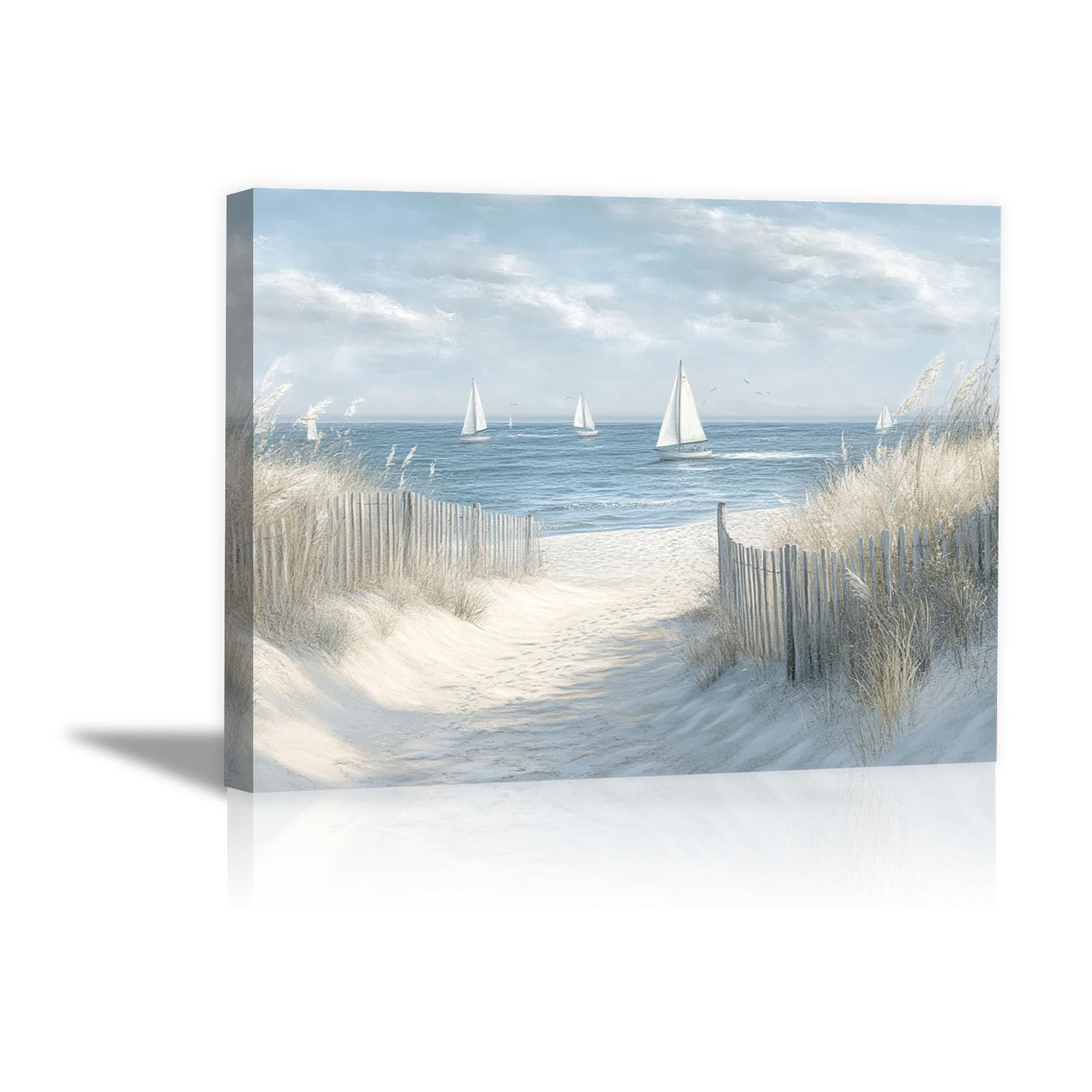 HUYEEI Canvas Wall Art, Natural scenery by the sea canvas artwork for wall, Suitable for living room, bedroom, office, etc. - 60x90cm Framed(white)
