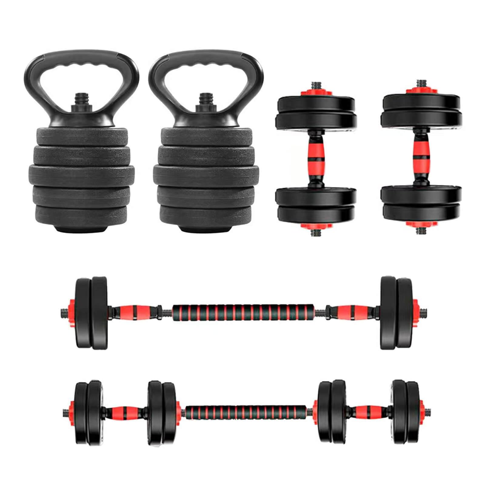 Juego de Mancuernas 4 en 1, Mancuernas 10/15/20/30/40/50KG con Pesa Rusa, Barra Recta de Conexión, Mangos Antideslizantes, Pesas y Mancuernas, Pesas Ajustables, Gimnasio en Casa