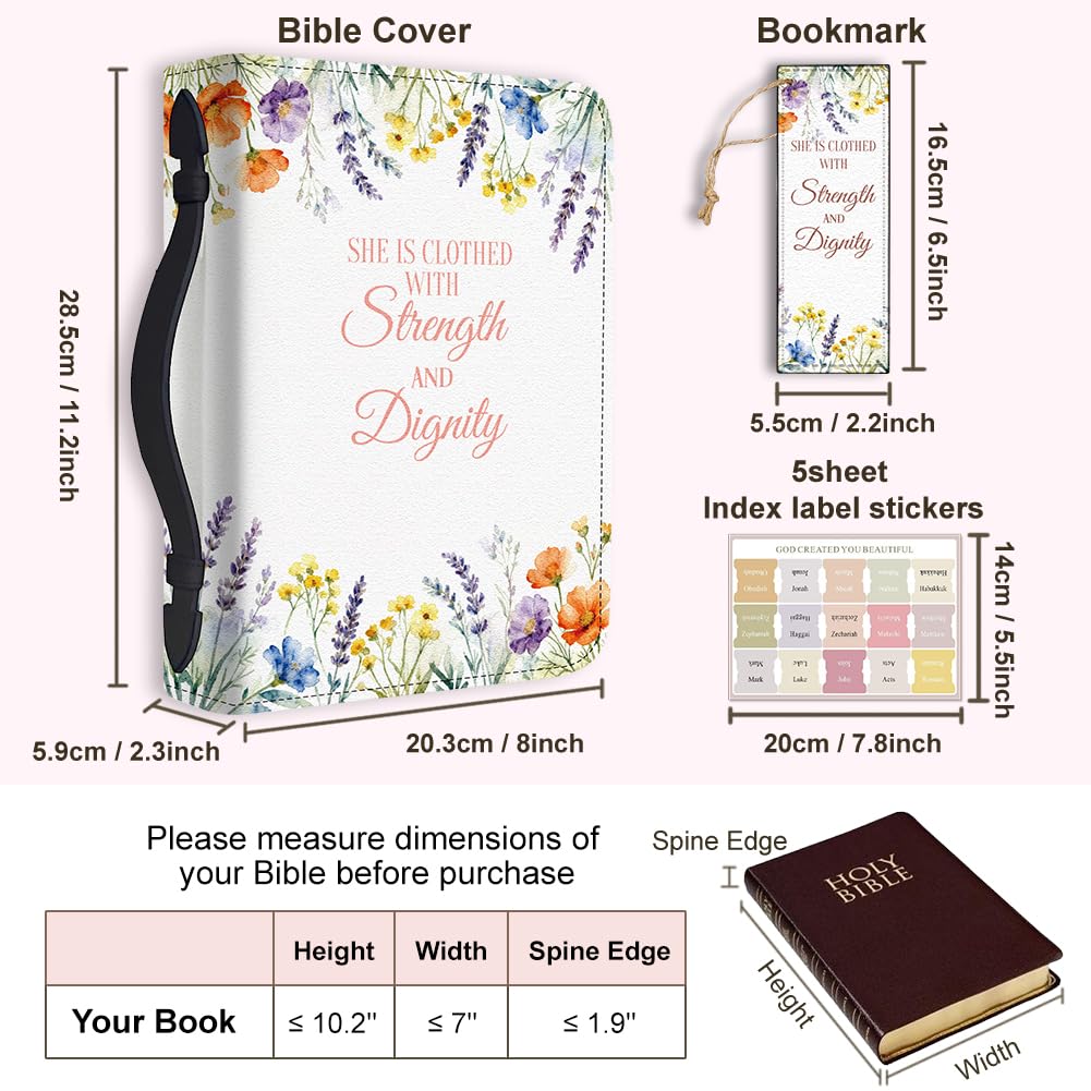 Hobbspring Wildflowers Bible Cover Case for Women Lavender Colorful Flowers Bible Cover with Bookmark Durable Carrying Book Cases with Handle and Zipper PU Leather Bag for Adults Students(Purple) - Image 2