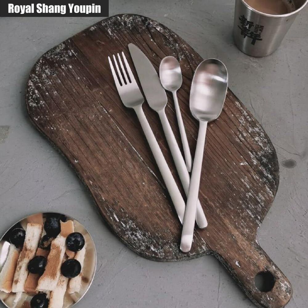 Vintage Matte Cucina Acciaio Inossidabile Posate Stoviglie Posate Coltelli Forchette Cucchiai Set Hotel Home Coltello Da Bistecca Cucchiaio Da Dessert (16 pezzi)