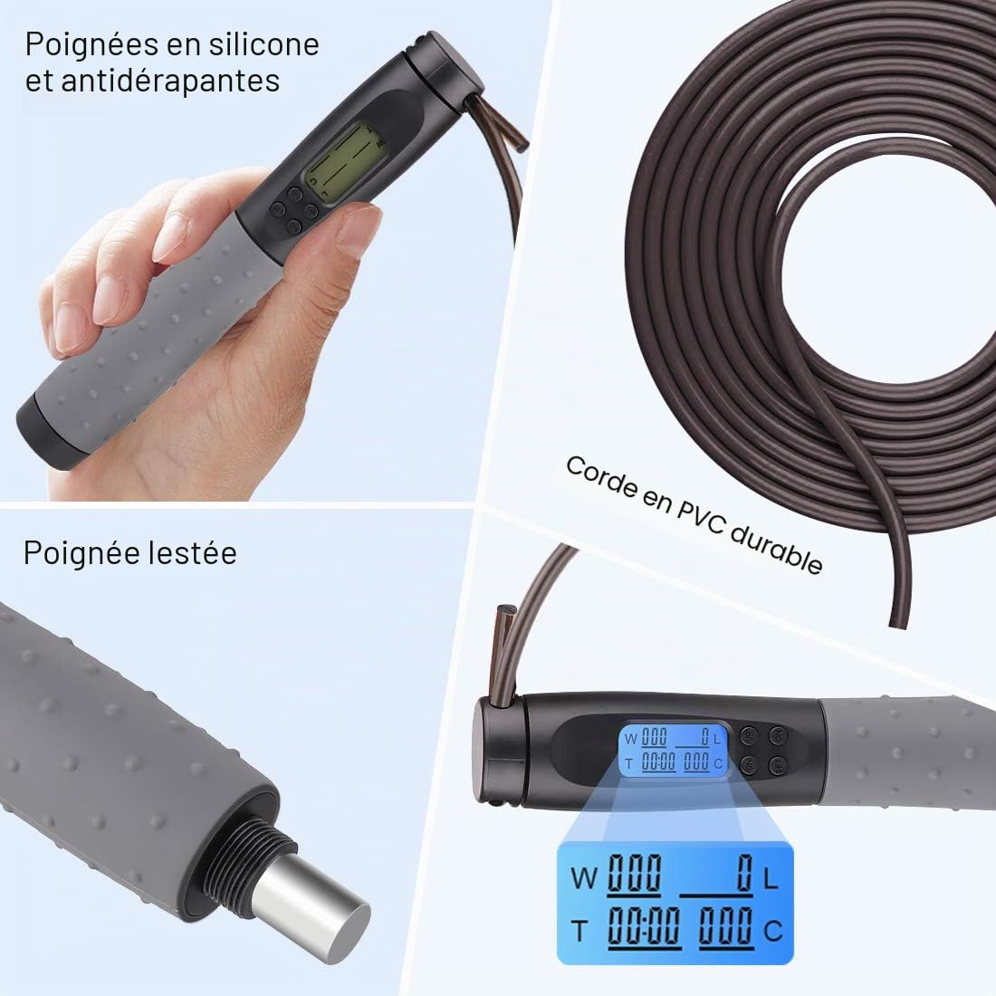 Corde à Sauter Sport, Te-Rich Corde à Sauter Sans Fil avec Compteur, Jump Rope 3M Réglable avec Roulements à Billes en Acier, Poignées Antidérapantes pour Adulte/Enfant/Fitness/Crossfit/Boxe/Gym