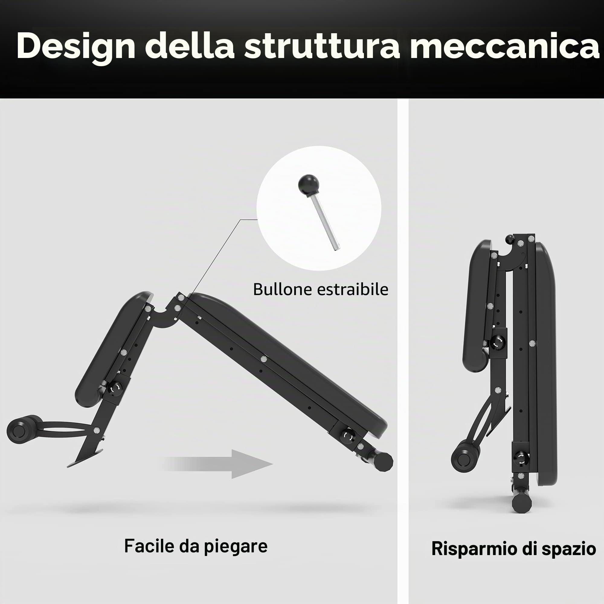 leikefitness Panca per pesi regolabile, pieghevole, con blocco automatico, per esercizi di inclinazione verticale e per esercizi a corpo piatto