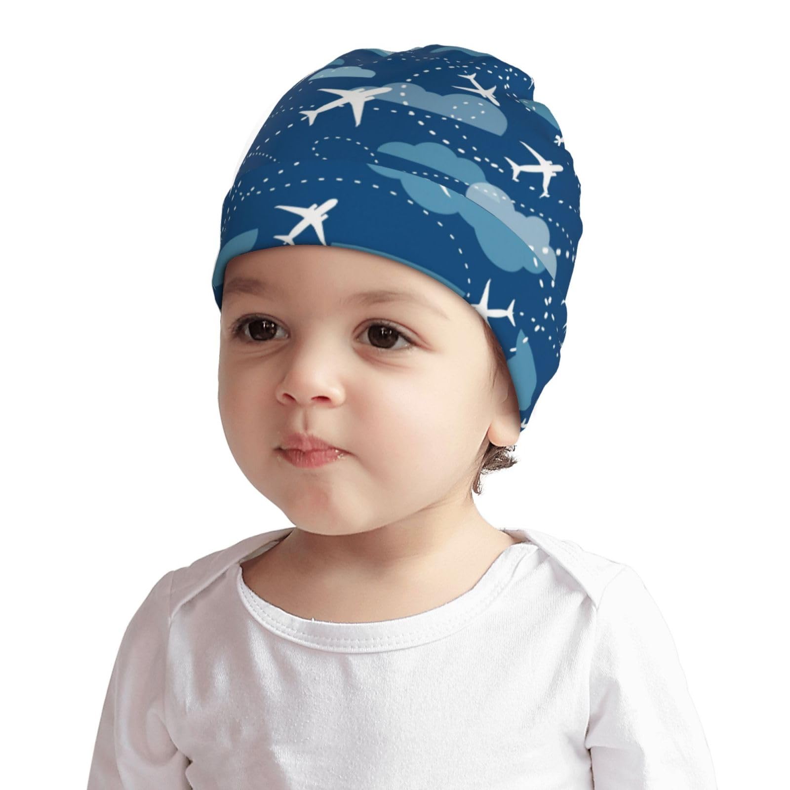 Rqzwdq Airplane Aircraft Plane Pattern Kids Beanie Hats Warm Knit Beanie Cap Skull Caps Gifts Decor for Boys Girls White