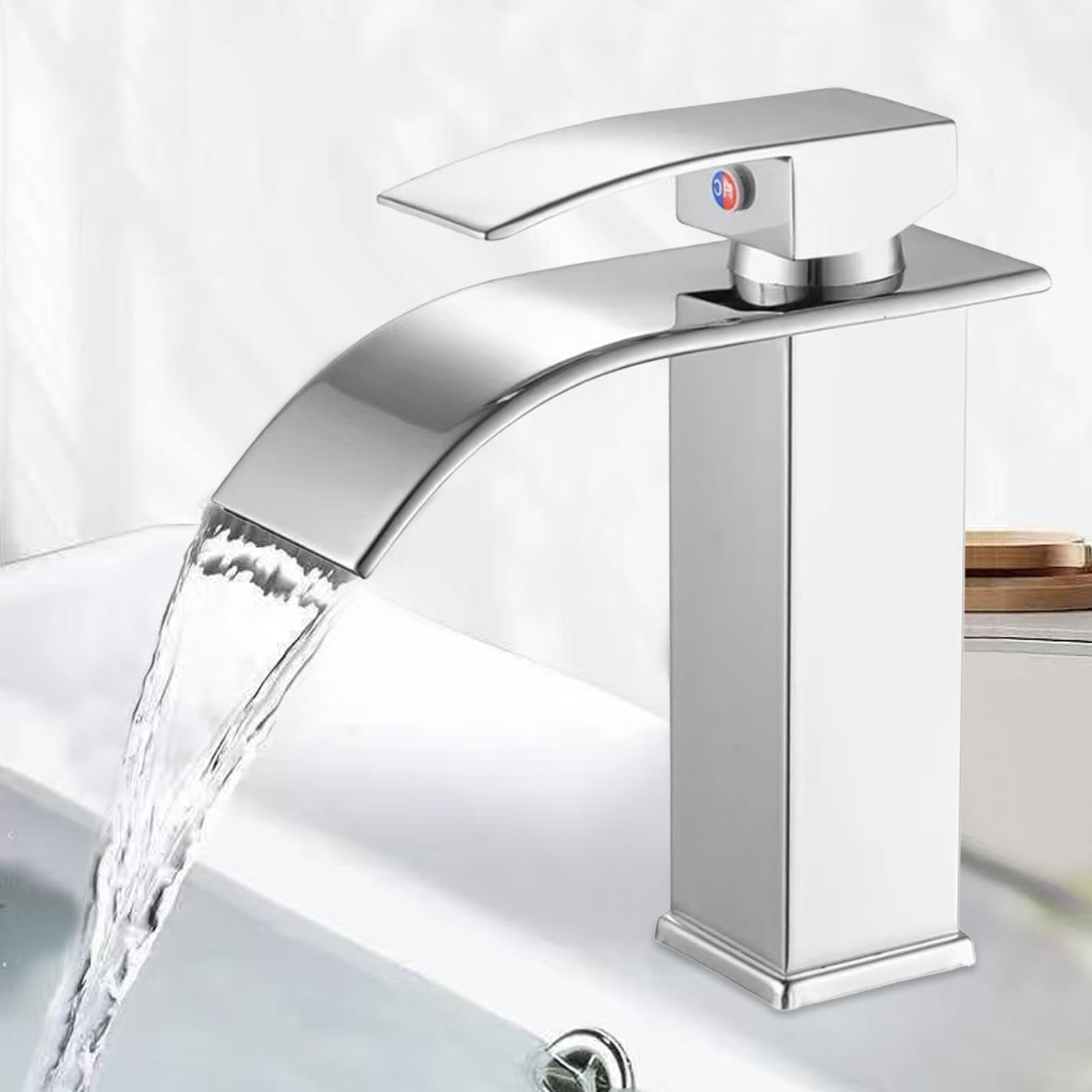 Grifo Lavabo Cascada Grifo de Lavabo Baño Grifos para Lavabos de Baño Grifo Monomando Lavabo con Altura de Pico de 110 MM Grifo Cascada con manguera de Salida Caliente y Fría Plateados(Cromo)