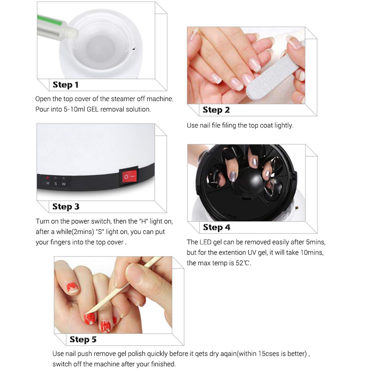 Nail Polish Remover Machine Electric Steamer Manicure Tool Steamed to Remove Nail Gel Easier