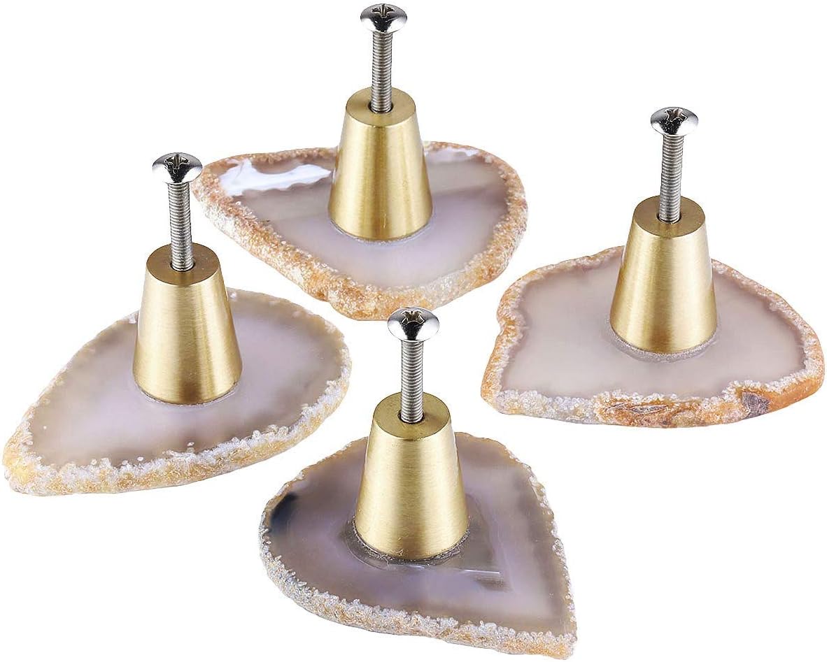 Rockcloud Pack of 4 Agate Slice Cabinet Drawer Knobs Cupboard Dresser Door Pull Home Decorative Furniture Hardware, Black