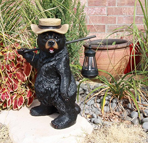 Amazing 🔥 Ebros Whimsical Rustic Forest Outdoor Hiking Black Bear Statue with Solar LED Light Lantern Lamp Guest Greeter Home Decor Collectible Sculpture for Cabin Lodge Nature Lovers Camping Bears (1 Piece)