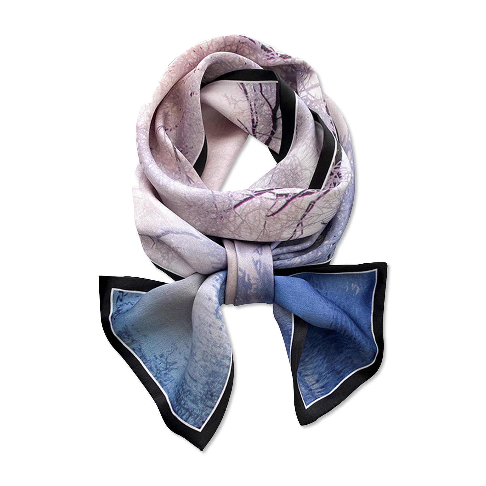 Lumisyne Women's Blue Purple Skinny Silk Scarf Flower Leaf Printed Colored Painting Pattern Satin Silk Narrow Long Neckerchief Lightweight Scarves Decorative Headdress Hairband Hair Scarf