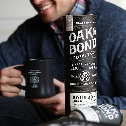 Miniatura 4 de Oak & Bond Coffee Co. Golden Glow Blend y Kentucky Bourbon Whiskey Barrel - Paquete de café añejado, grano entero, 22 onzas en total