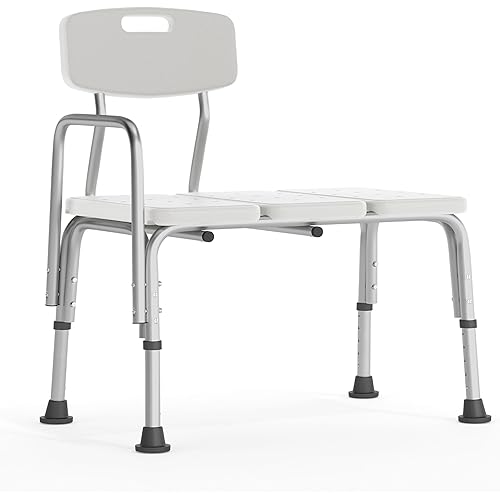 Flash Furniture HERCULES Series 300 Lb. Capacity Adjustable White Bath & Shower Transfer Bench with Back and Side Arm