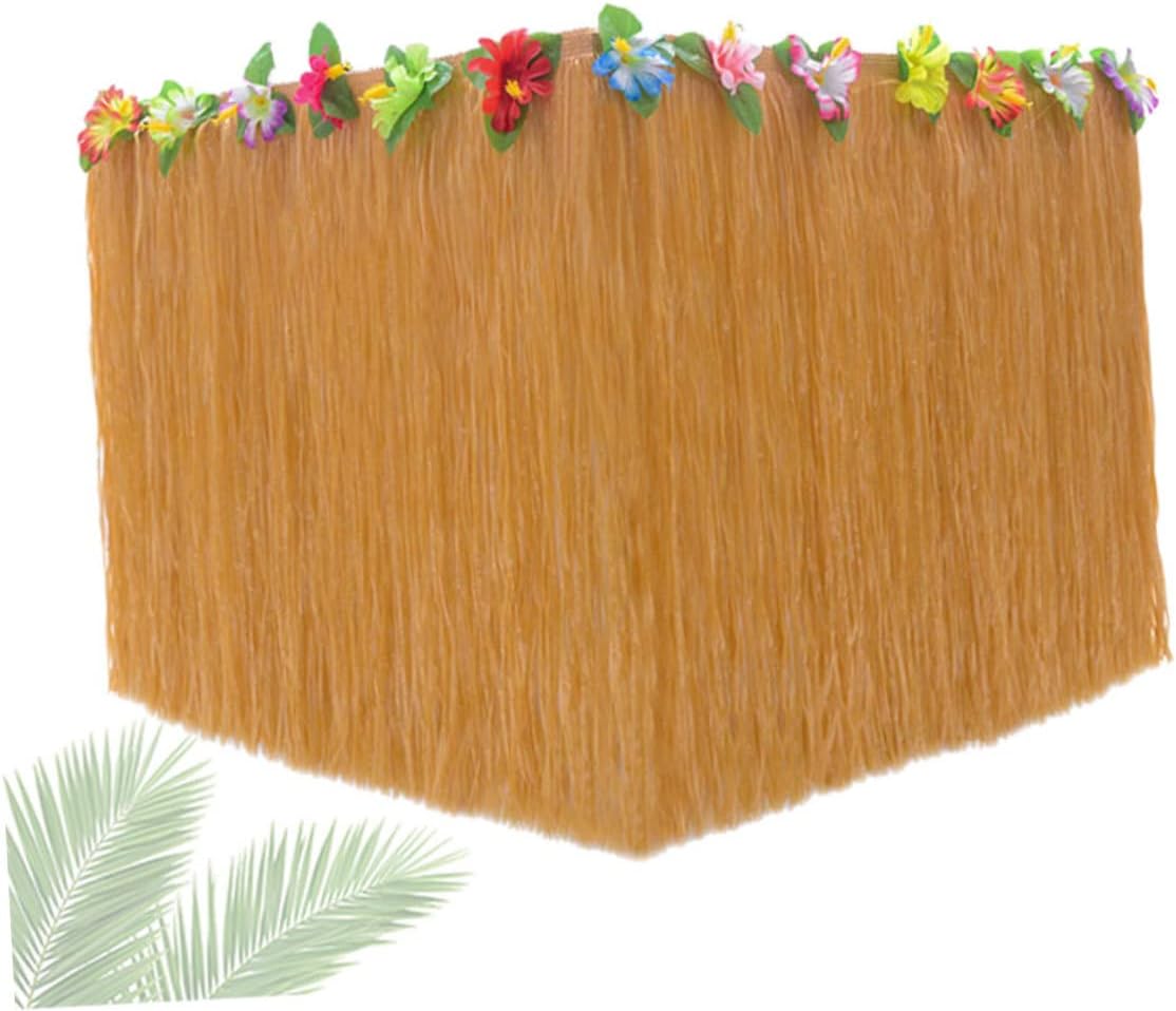 Hawaiian Table Skirt Set 441pcs Plastic Grass Table Skirts with Simulation Monstera Leaves for Luau Party Decorations and Tropical Themed Events Random Color