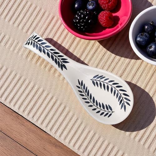 Image of Malaikah Ceramic Spoon Rest Black 2 Leaf Pack of 1 for Home, Kitchen, Dining, Kitchen Decor & Gifting