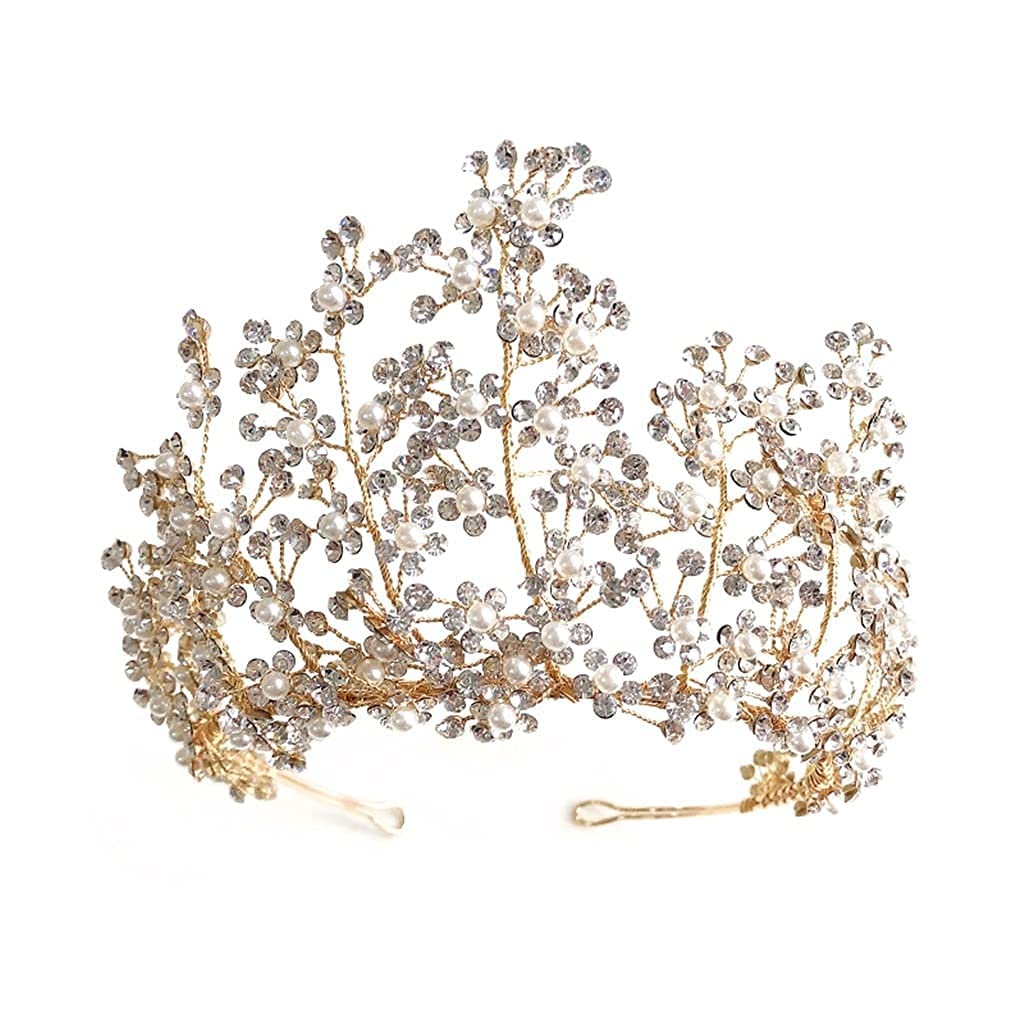 vfdaSWQQ Crown, Crystal Pearl Bridal Crowns Tiaras Wedding Hair Bride Women