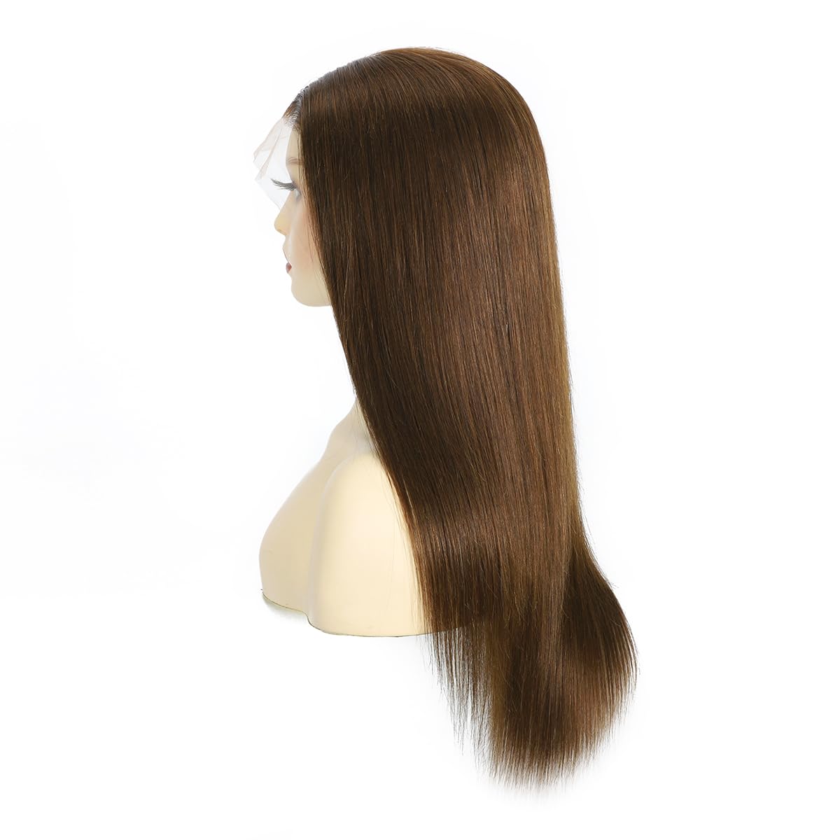 peruka typu lace front, włosy prawdziwe, kolor jasnobrązowy 6#, gładkie 100% Remy, włosy ludzkie, koronkowa podszewka (33x10cm), wyprzężone z małymi włoskami, długość 35,5 cm