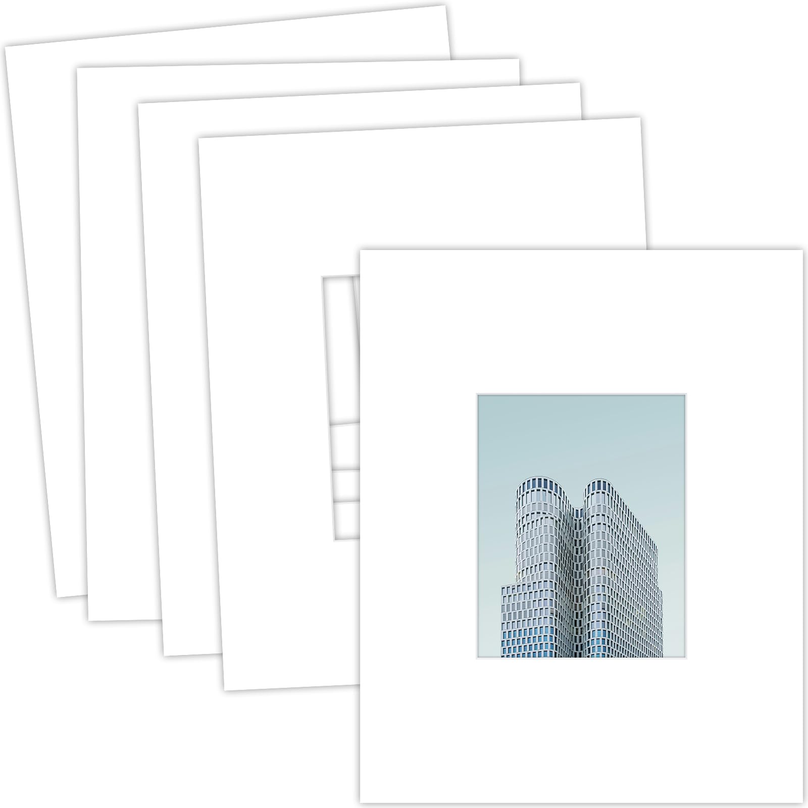 MBC Mat Board Center, 5 Pack 16x20 for 8x10 White Picture Mats Frame Mattes, Bevel Cut, Acid Free, 4-ply Thickness